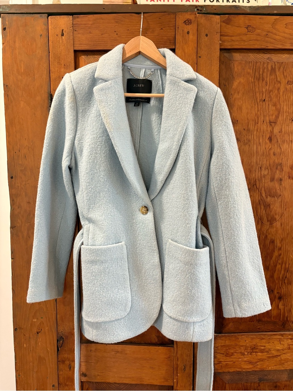 J. Crew Pale Blue Single-Button Wool-Blend Blazer with Belt